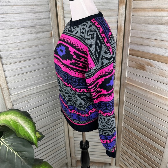 90s Neon Pink Purple Black Knitted Cozy Mount Cervin Sweater Size Large - Picture 4 of 7